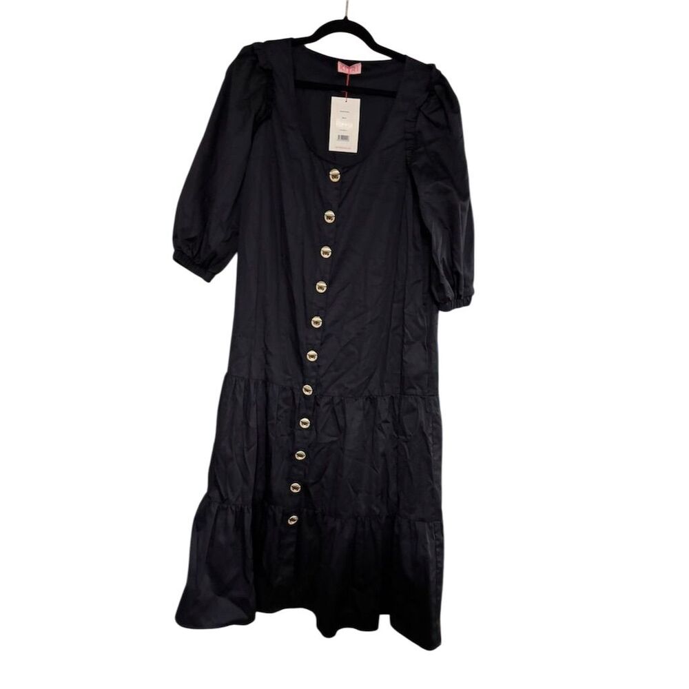 Kitri Women's Black Button Front Midi Dress Size 14 Casual Puff Sleeve — image 3 of 8